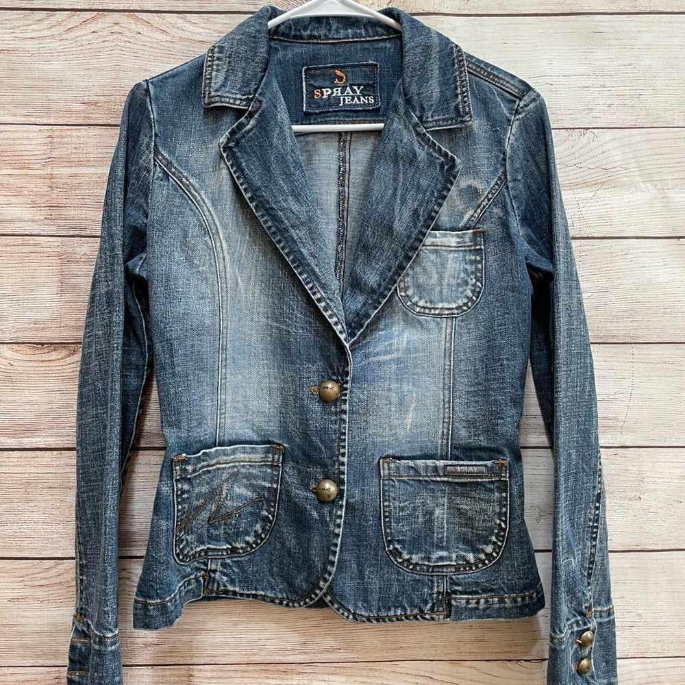 ‎VINTAGE SPRAY STRUCTURED JEAN JACKET IN BLUE